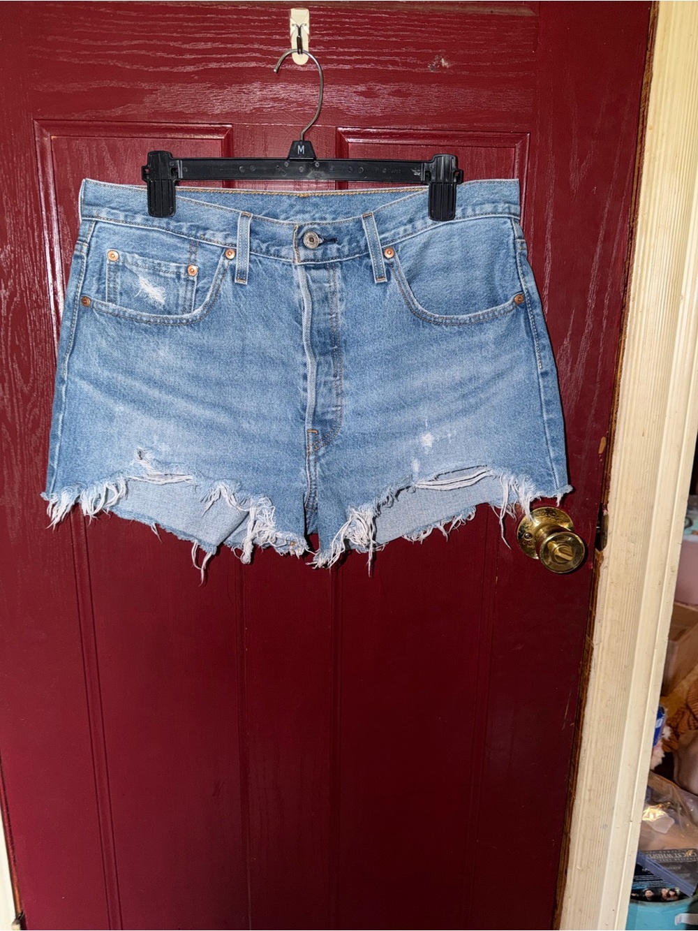 Classic Light Blue Distressed Denim Cutoff Shorts